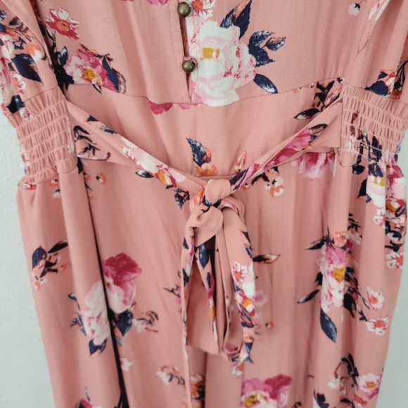 Jolt Peach Button Front Tie Waist Flutter Sleeve Jumpsuit - Picture 5 of 7